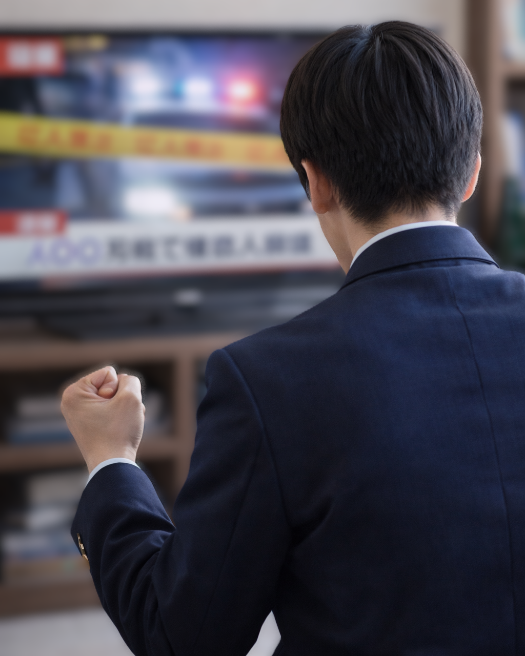 ニュースを見て憤る男子高世